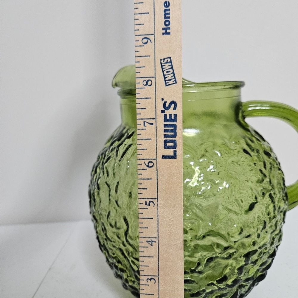 Vintage Anchor Hocking Pitcher 3 QT Glass Avocado Green Lido Milano Pattern EUC - Picture 6 of 9